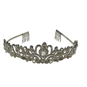 Tiara Silver rhinestone bride quinceanera princess crown